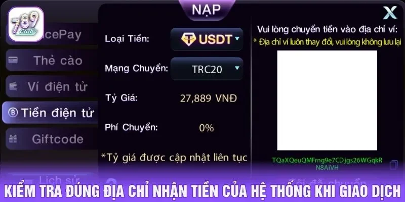 Kiểm tra đúng địa chỉ nhận tiền của hệ thống khi giao dịch